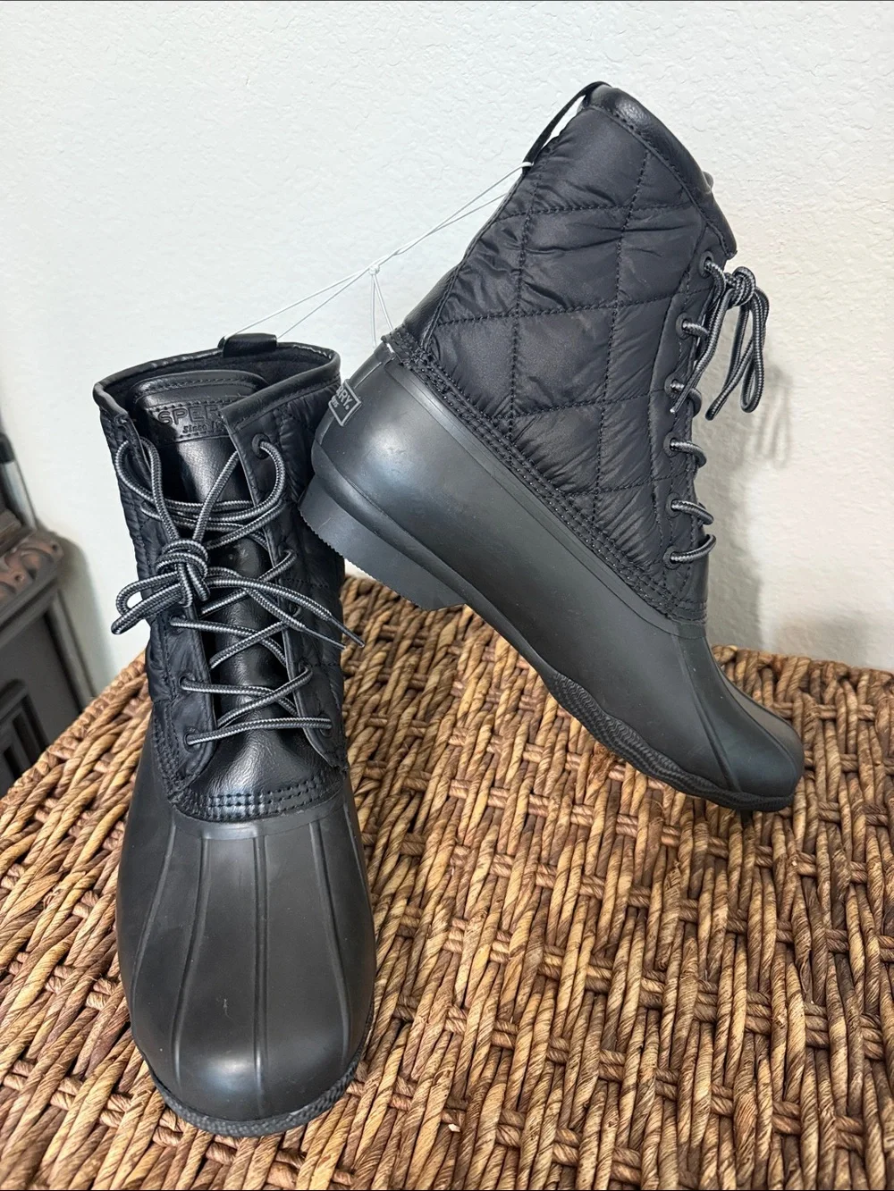 Sperry Quilted Black Waterproof Lace-Up Duck Boots